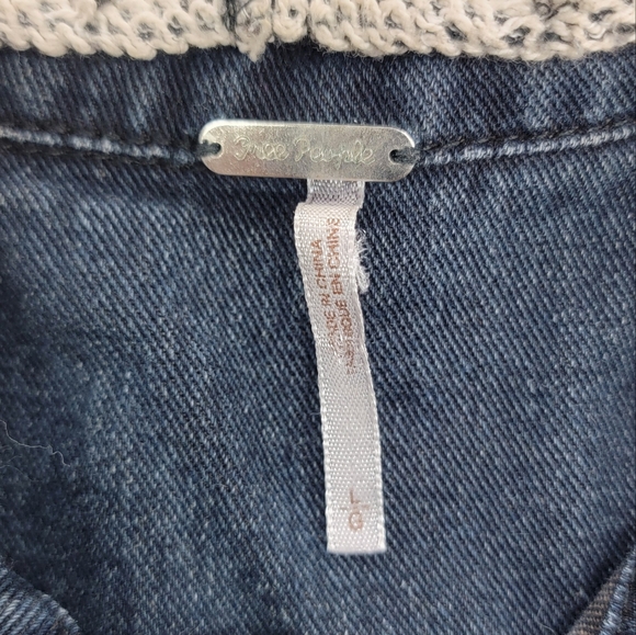 Free People Distressed Denim Jacket With Knit Sleeves and Hood - Picture 9 of 11